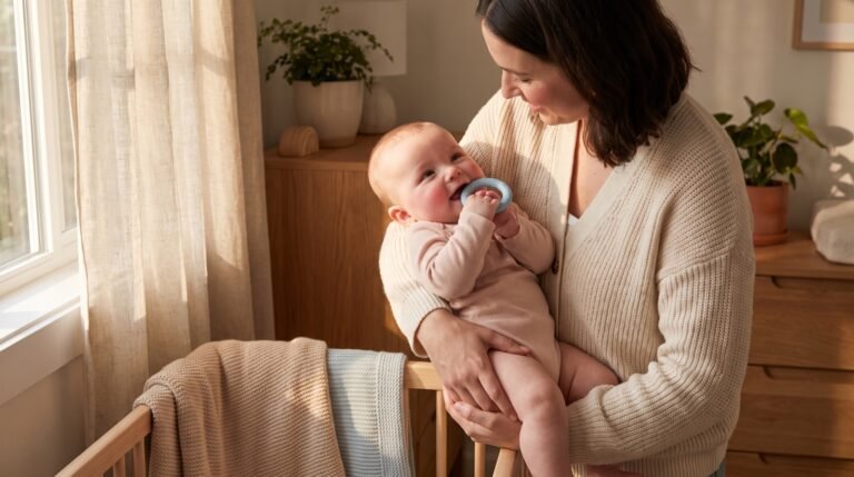Diş kaşıyıcı ısıran bebek ve annesi