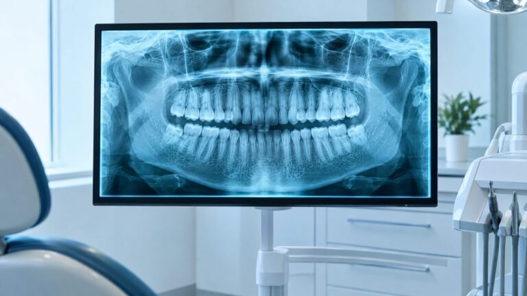 Klinikte ekranda görüntülenen panoramik diş röntgeni